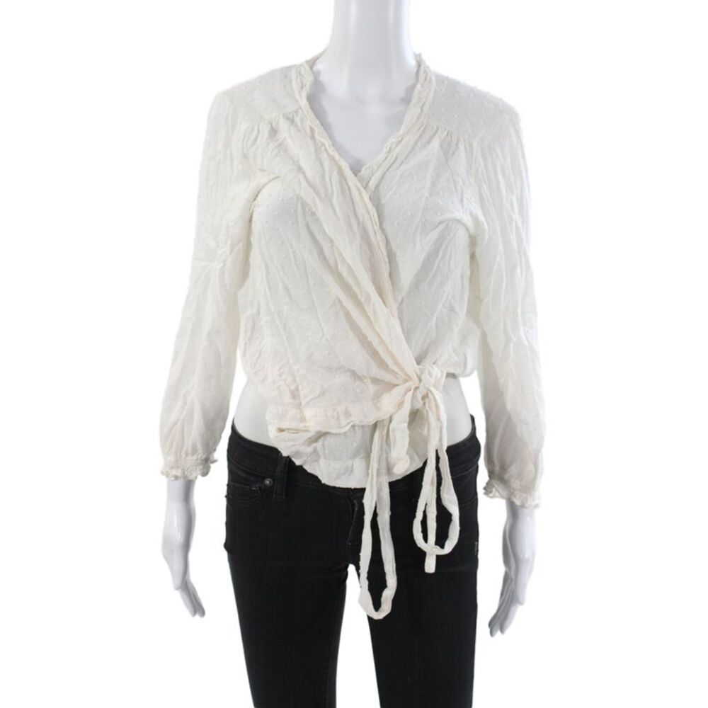Velvet by Graham & Spencer Women Cropped Polka Dot V Neck Blouse White Size M